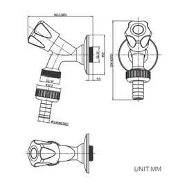 Ibergrif Device Valve 1/2 Inch Wall Connection, 3/4 Inch Outlet (for Connection to Washing Machine/Dishwasher), Backflow Preventer Silver