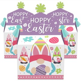 Big Dot of Happiness Easter Gnomes - Treat Box Party Favors - Spring Bunny Party Goodie Gable Boxes - Set of 12