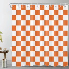 HVEST Orange Shower Curtain for Bathroom Modern Minimalist Aesthetic Checkered Grid Pattern Shower Curtain Checkerboard Bath Curtain Decor Polyester Fabric with Hooks, 72Lx72W Inches