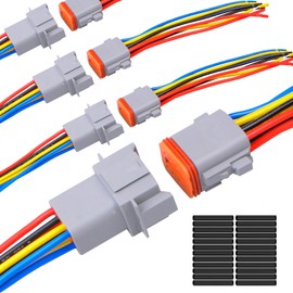 Exqutoo 4Pack 8-Pin Waterproof DT Connector Male and Female Wire Connectors with 16AWG 105℃ 600V Wires and Heat Shrink Tubes, Applicable for Automotive Electrical Connections