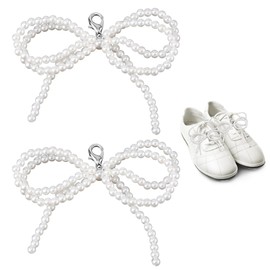 Mikovivi 2pcs Pearls Bow Shoe Charms, Beaded Pearl Bow Shoe Lace Charms with Clasp Shoe Decoration Charms Shoe Jewelry for Sneakers with Shoelaces, Casual Shoes, Leather Shoes