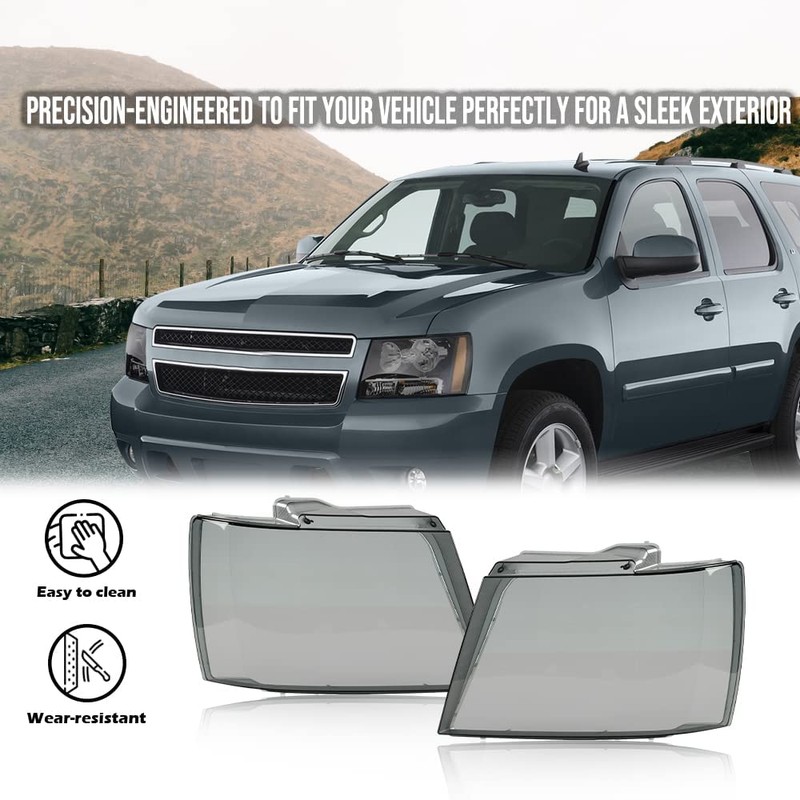 PIT66 Headlight Cover Compatible with Chevy Tahoe Suburban 1500 2007-2014/Fit