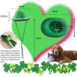 St Patrick's Day Costume For Dog Cat 2pcs Set Bandana and Pet Cow Hat With Clover Pattern Adjustable For Small Medium Dogs Cats(L-2pcs Hats Bandanas)