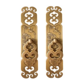 Tiazza 2Pcs Vintage Style Embossing Pattern Pulls Handle Bookcase Wardrobe Drawer Pure Copper Double Door Handle