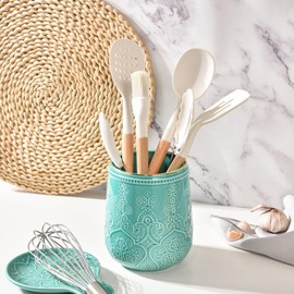 Lunaicorn Utensil Holder, Large Utensil Holder for Kitchen Counter, 6.5”Ceramic Cooking Utensil Organizer, Kitchen Decor for Counter (Turquoise)