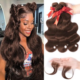 LUXEDIVA Brown Body Wave Bundles Human Hair 26 28 30 Inches 3 Bundles Human Hair Bundles with Edges Stripes Baby Hair Dark Brown Indian 12A Bundles Chocolate Brown Hair Extensions