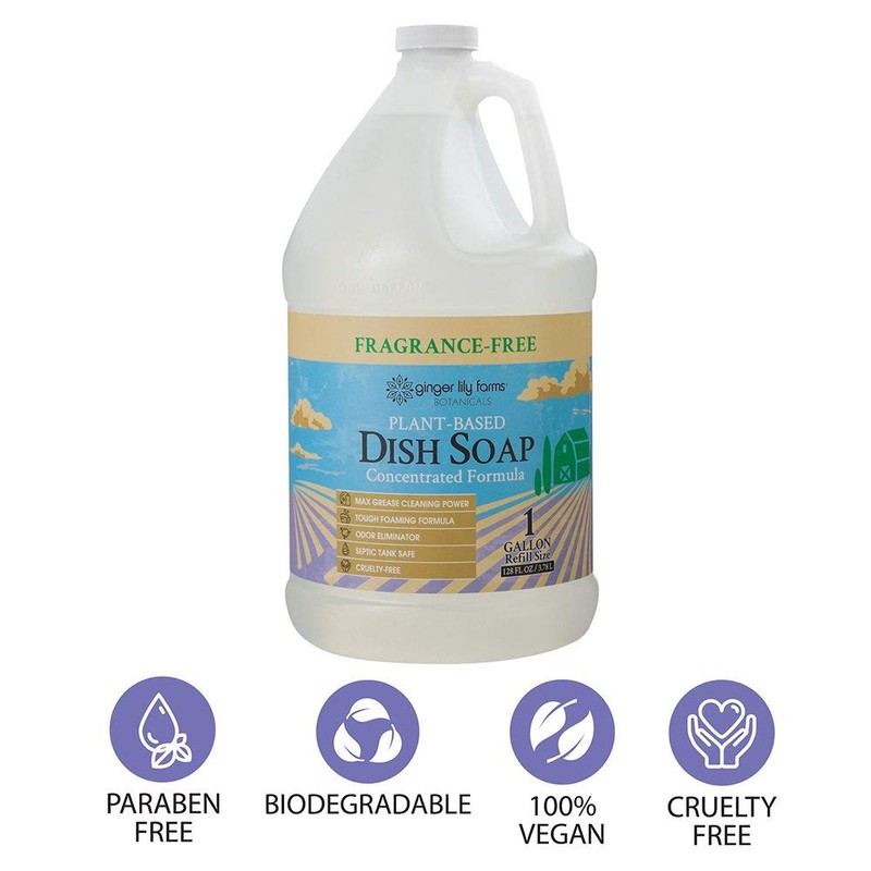 Ginger Lily Farms Botanicals Plant-Based Liquid Dish Soap, Concentrated Formula