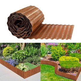 Landscape Edging Border 10inch x 20ft- Corrugated Metal Garden Edging - Lawn Edging Borders - Galvanized Edging Long Strips Yard Border for DIY Flower Beds, Plants, Walkways-Brown