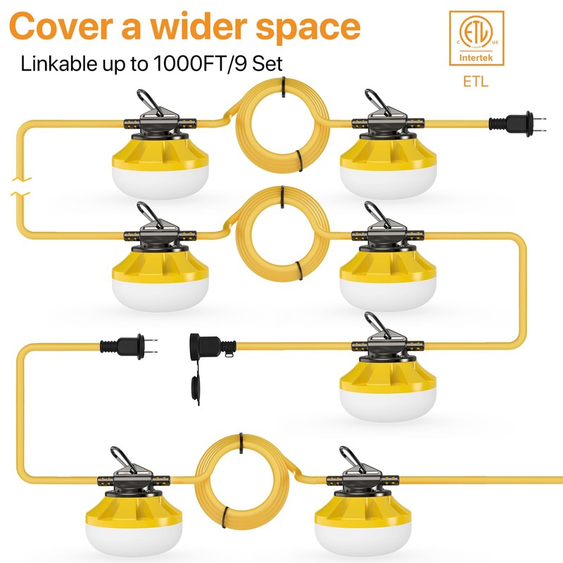 Pvilub 100FT Construction String Lights: 100W Led Construction String Lights