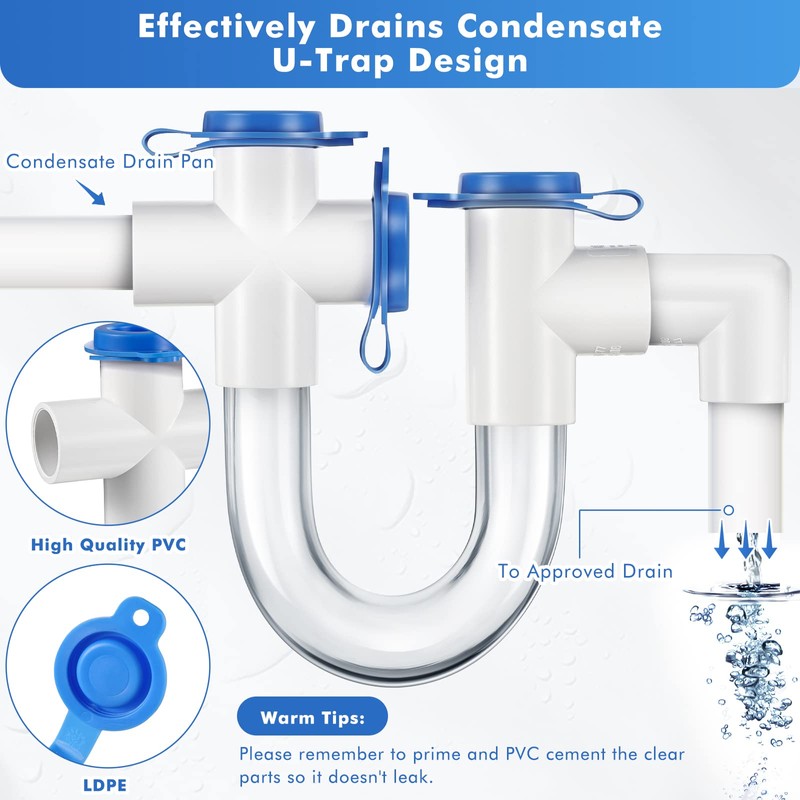 Gulfmew 3/4 Inch Standard Condensate Trap with Cleaning Brush, PVC