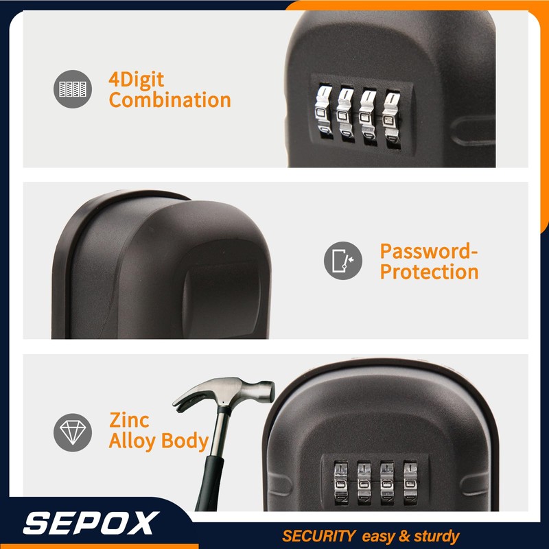 SEPOX Metal Key Lock Box with 4-Digit Combination, Waterproof Wall