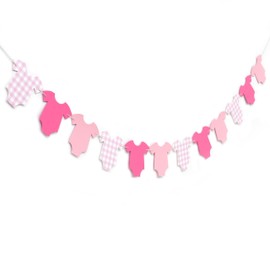 Pink Bodysuit Banner - Baby Shower Decoration Pink Gingham Banner,Baby Shower Bunting,Pink Gingham Baby Banner Shower Decor (pink)
