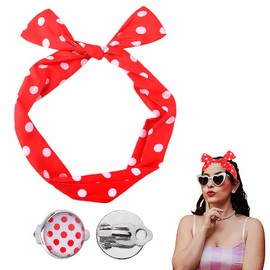 50s Costume Accessories Earrings Headband Set Red Polka Dot Headband Clip Earrings 1950s Hair Accessories Clip On Earrings