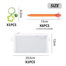 USHXVG 6 Erasable Gel Pens, 1 Pencil Case, 1 Pendant, Learning Tool Pen, Erasable Ballpoint Pen, Cartoon Erasable Ballpoint Pen
