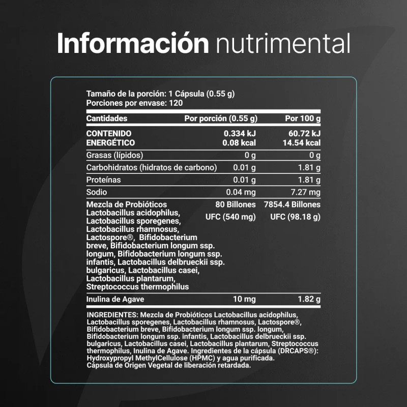 80 Billones De Probióticos 120 Cápsulas Con 11 Cepas B