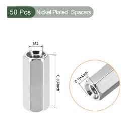 YOKIVE Pack of 50 M3 Spacers, Brass Hexagonal PCB Spacers, Nuts, Holding Height Uniform, Large for Motherboard, Circuit, Board, Electronics (Silver Tone 10 mm)