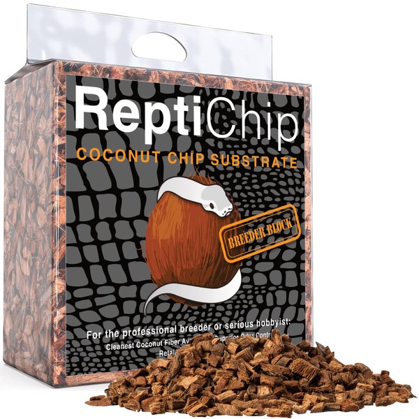 ReptiChip Compressed Coconut Chip Substrate for Reptiles 72 Quart Coco Husk Bedding Brick for Ball Pythons, Snakes, Tortoises, Geckos, Frogs, or Lizard Terrarium Tanks