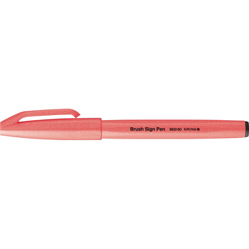 Pentel SES15C-FBX Brush Sign Pen Neon Red, Fibre Pen, Brush-like