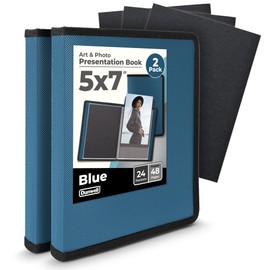 Dunwell Small Photo Album 5x7 with Black Mounting Paper (2-Pack, Blue), 5 x 7 Photo & Art Portfolio Presentation Book, Each Shows 48 Pages, Professional Mini Picture Book for 5x7 Artwork, Postcard