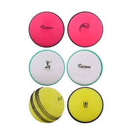 Kosma Pack of 6 Windball Cricket Ball | Indoor & Outdoor Soft Training Cricket Ball for Coaching Practice - (2Pc each of Pink with Black Seam, White with Green Seam, Yellow with Black Seam)