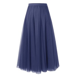 [syvent] Women's 55/75/80/85/90cm Tulle Maxi Skirt, Elastic Waist, Tulle Skirt, Long, Mid-Calf Length, Chiffon, Dance Skirt, 24-navy