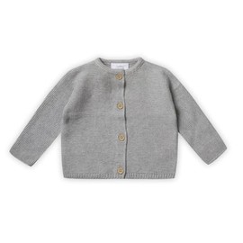 Stellou & friends Cardigan for Baby and Toddler with Buttons in Wood Look, Girls and Boys, High-Quality Clothing Made of 100% Cotton, Perfect for Autumn and Winter, Oeko-Tex Certified, grey melange
