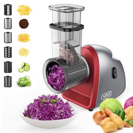 Electric Cheese Grater with 6 Different Shapes of Blades for Home Kitchen Use,250W Salad Shooter Electric Slicer for Vegetables,Fruits,Cheeses,Gray
