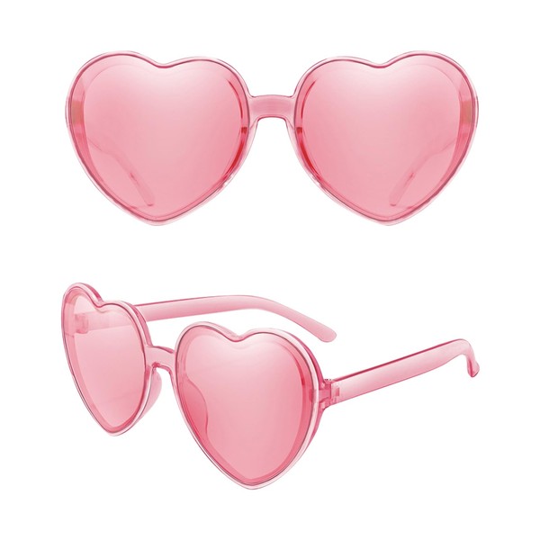 Heart-Shaped Glasses for Sunglasses, Hippie Sunglasses, Frameless Sunglasses Decoration Transparent Glasses Candy Colour for Summer Party Cosplay (Pink)