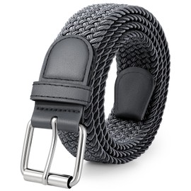 JASGOOD Braided Stretch Belt for Men Golf Casual Fabric Elastic Woven Belt 1 3/8" Adjustable Work,Grey