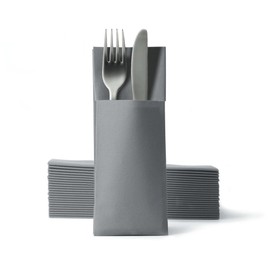 Airlaid Cutlery Napkins, Cutlery Pockets with Napkin 32 cm x 40 cm, Cutlery Bag Wedding, Pack of 50, Grey
