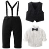 amokk Baby Boy Formal Wear Suits Bow Tie and Suspenders
