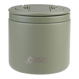 Oasis Stainless Steel Double Wall Insulated Food Flask with Quick Release Lid & Spork 550 ml - Olive Green