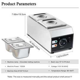 110V chocolate tempering machine,Cheese melting machine,9 Lbs 2 Tanks Chocolate Melting Pot with Temp Control,Stainless Steel,1000W Electric Commercial chocolate/Sauce Warmer pot.