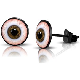 SIISPRI 316L Surgical Stainless Steel Evil Eye Earrings Round Circle Button Stud Post Earrings 10MM (black)