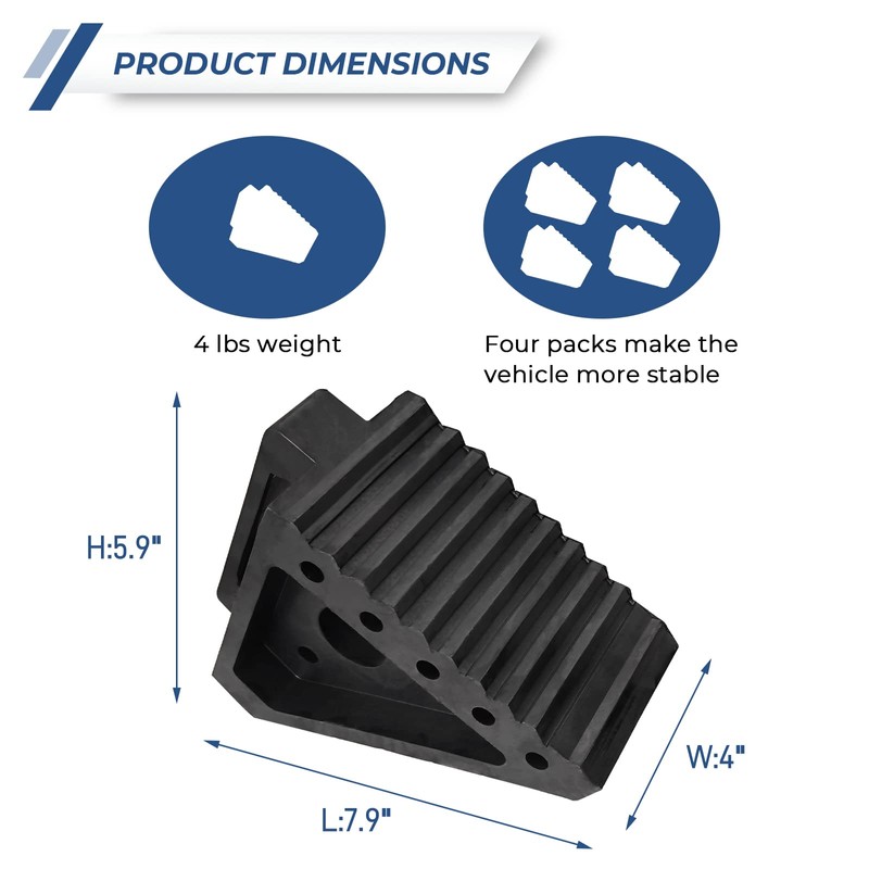 HOXWELL Solid Heavy Duty Rubber Wheel Chocks 4 Packs, Premium