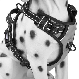 PoyPet No Pull Dog Harness, Reflective Comfortable Vest Harness with Front & Back 2 Leash Attachments and Easy Control Handle Adjustable Soft Padded Pet Vest for Small to Large Dogs (Gray,M)