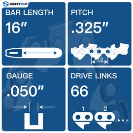 ZENTOP 16 Inch Chainsaw Chain, 050" Gauge, .325" Pitch, 66 Drive Links, Fits Husqvarna 435, 430 and More (3 Chain).