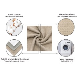 ZOLLNER Set of 10 Guest Towels Waffle Pique, 100% Cotton, 30 x 50 cm, Cappuccino