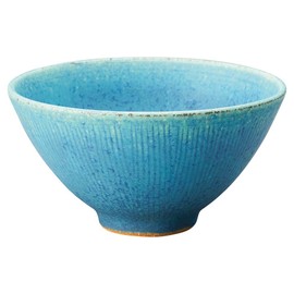 Marui Pottery MR-3-4543 Shigaraki Ware Hechimon Rice Bowl, Diameter Approx. 4.7 inches (12 cm), Blue Glaze, Blue