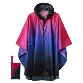 SaphiRose Adults Rain Poncho Waterproof Raincoat Women Gradient Hood with Pocket (Gradient Purple-black)