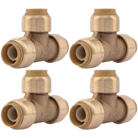 SharkBite 1/2 Inch Tee, Pack of 4, Push to Connect Brass Plumbing Fitting, PEX Pipe, Copper, CPVC, PE-RT, HDPE, U362LFA4