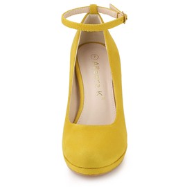 Allegra K Women's Round Toe Stiletto Heels Ankle Strap Yellow Pumps - 6 M US
