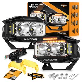 Auxbeam V-MAX Series 72W LED Pod Driving Lights, 4x2.5 Inch Rectangle Side Shooter Offroad Cube Spotlights with Amber DRL, 270° Combo Beam 6 Modes White/Amber/Yellow Auxiliary Lights with Covers
