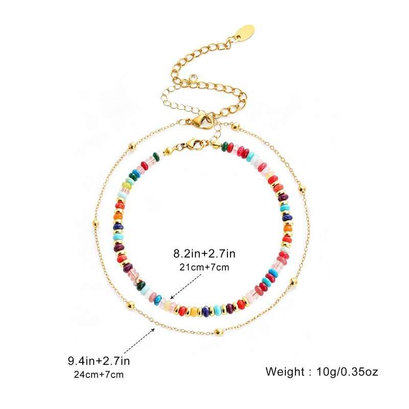 Hclian 2 PCS Natural Stone Beaded Anklets for Women Stainless