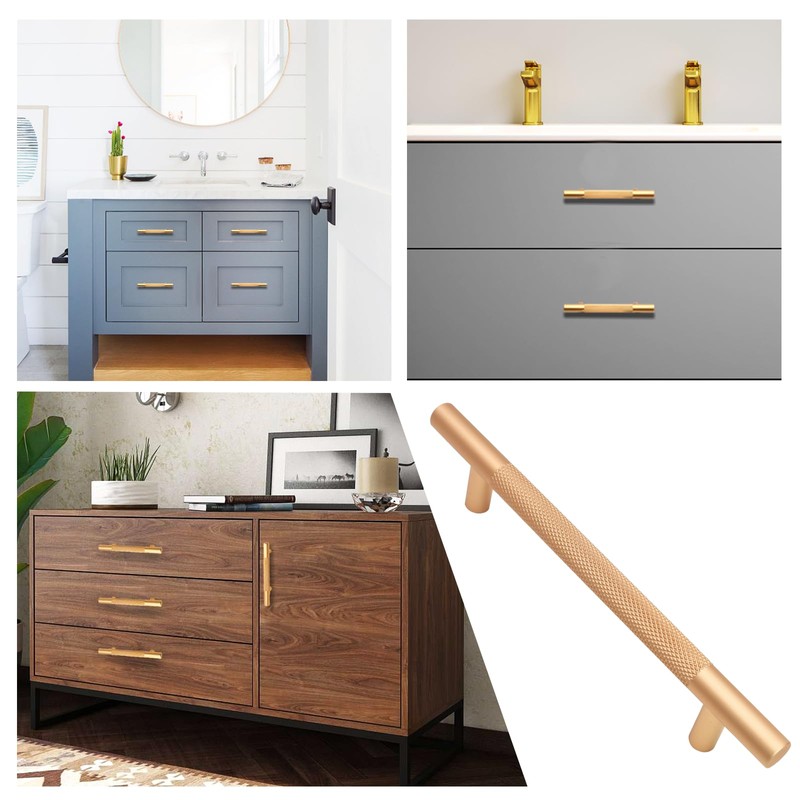 Cjueiom 6 Pack Gold Cupboard Handles - 128mm Hole Center