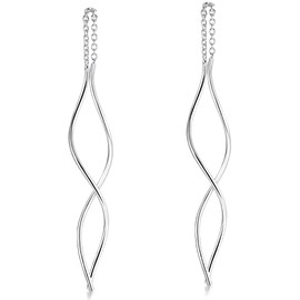 MATERIA by Matthias Wagner SO-231 Women's Long Spiral Earrings 925 Silver, Sterling Silver