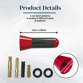 Zufoty Car Short Antenna, Car Antenna Kit, Stubby Aluminum Radio Antenna Replacement with Screws, Automotive Accessories AM/FM Roof Mount Car Radio Reception Antenna Mast for Most Vehicles (Red)