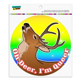 Oh Deer I'm Queer Rainbow Pride Gay Lesbian Funny Automotive Car Refrigerator Locker Vinyl Circle Magnet