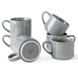 GBHOME 14 OZ Coffee Mugs Set of 6, Stackable Ceramic Mugs for Men, Women, Modern Coffee Mugs for Latte,Cappuccino,Hot Cocoa. Dishwasher & Microwave Safe, Gray