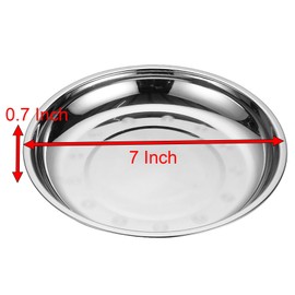 3 Pcs 7 Inch Circular Trinket Tray, Silver Stainless Steel, Flat Bottom, for Serving Trays of Food, Candy, Snack, Fruit and Vegetable in Kitchen, Outdoors and Party (3)